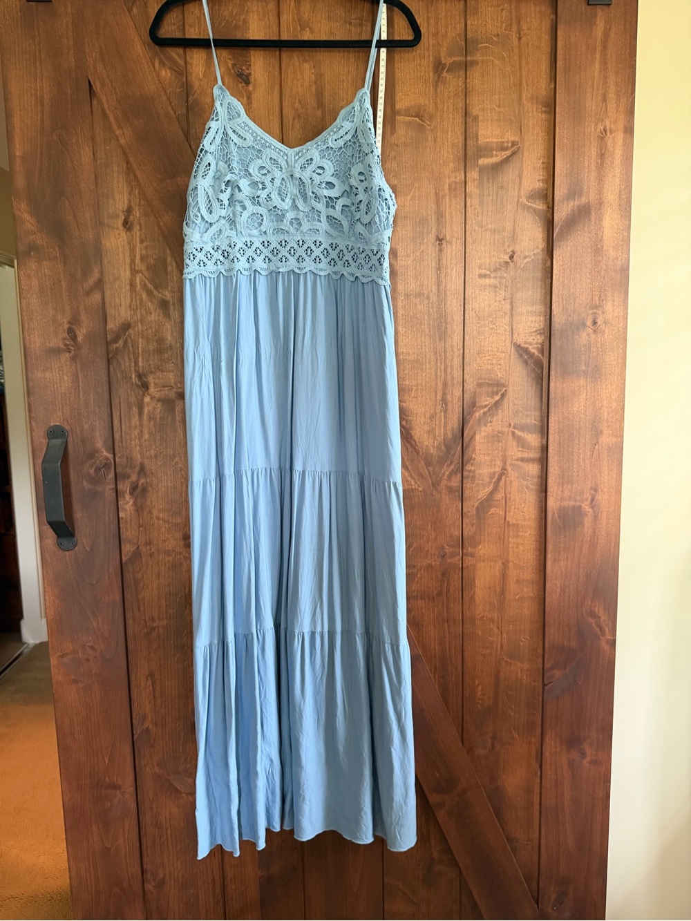 Dokuritu Light Blue Crochet Lace Tiered Maxi Dress XL. Viscose fabric.